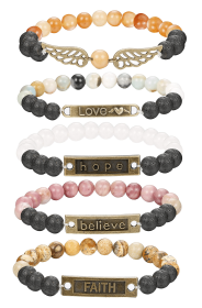 Bead Bracelets for Women Aromatherapy Essential Oil Diffuser Natural Lave Rock Stone Inspirational Bracelet Set