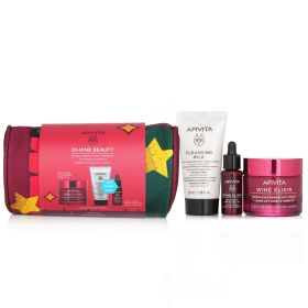 APIVITA - Di-Vine Beauty (Wine Elixir- Light Texture) Gift Set: Wrinkle Lift Cream 50ml+ Face Oil 10ml+ Cleansing Milk 50ml+Pouch 08680 3pcs+1pouch